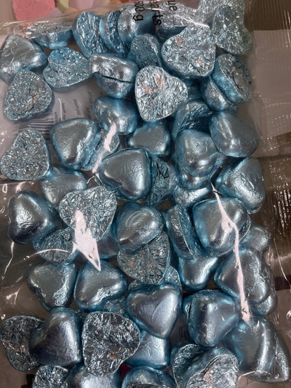 FOIL WRAPPED HEARTS - BLUE 500G